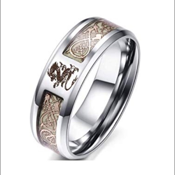 Men’s Golden Celtic Dragon Stainless Steel Ring - Picture 1 of 3